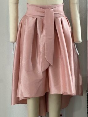 Women's Pink High-Low Satin Skirt with Waist Tie